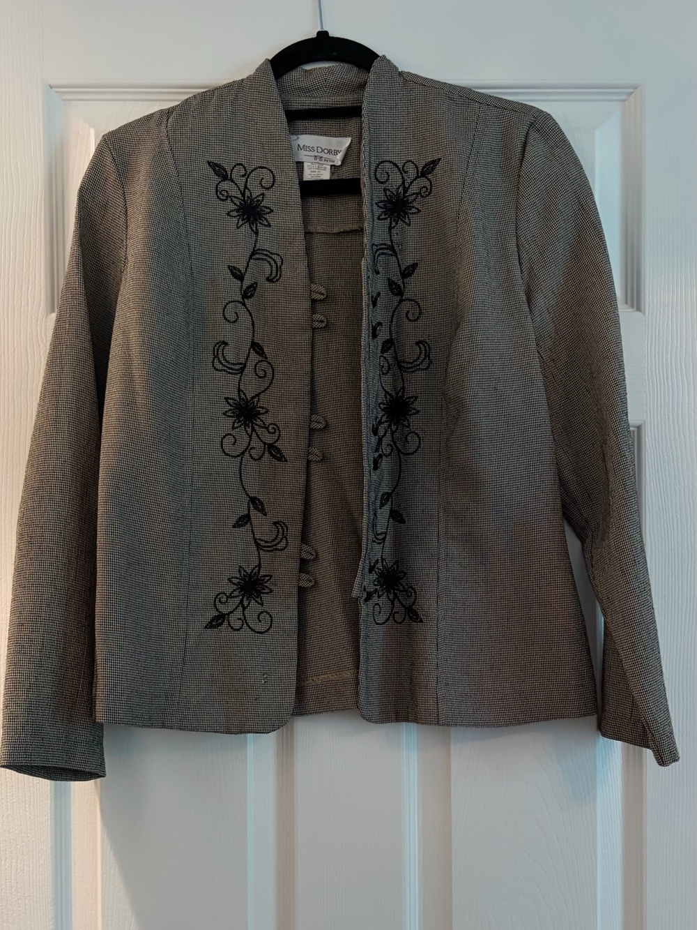 Gray Embroidered Open-Front Women’s Jacket